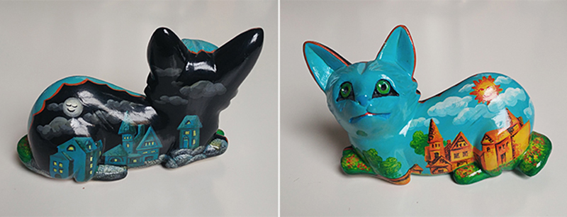 Sculpture clay cats