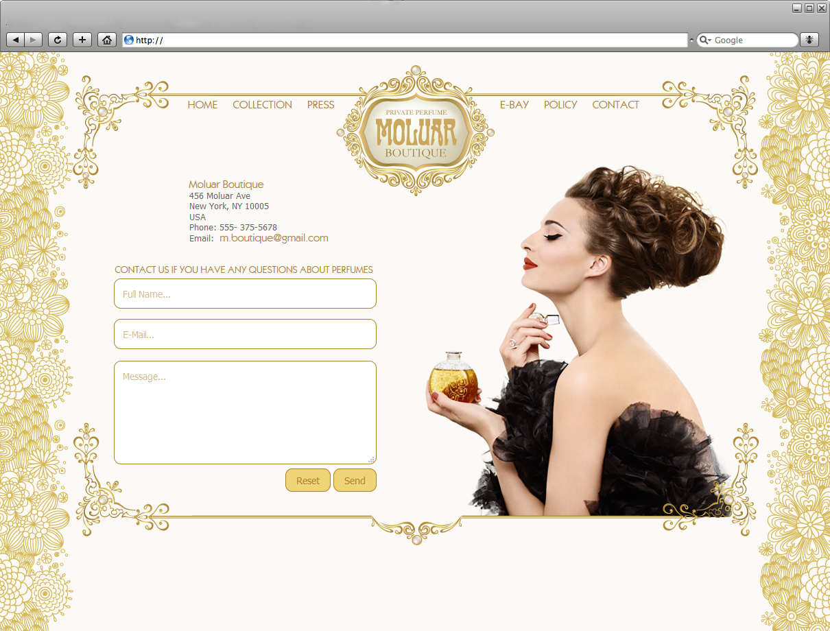 web design, perfume, contact